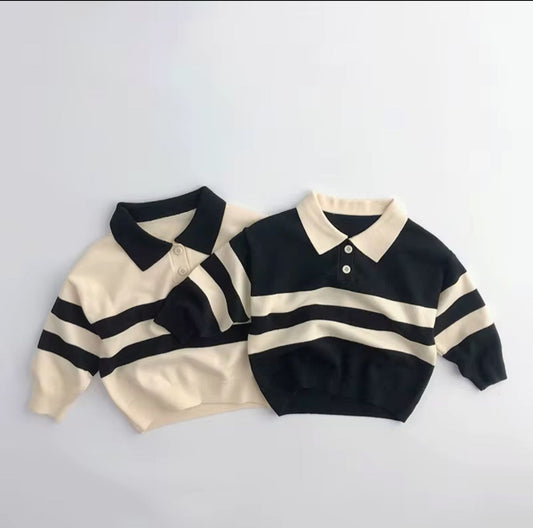 Classic Striped Knit Polo Sweater