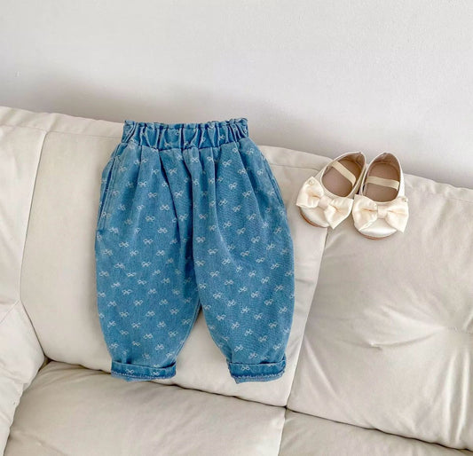 Embroidered Bow Corduroy Pants
