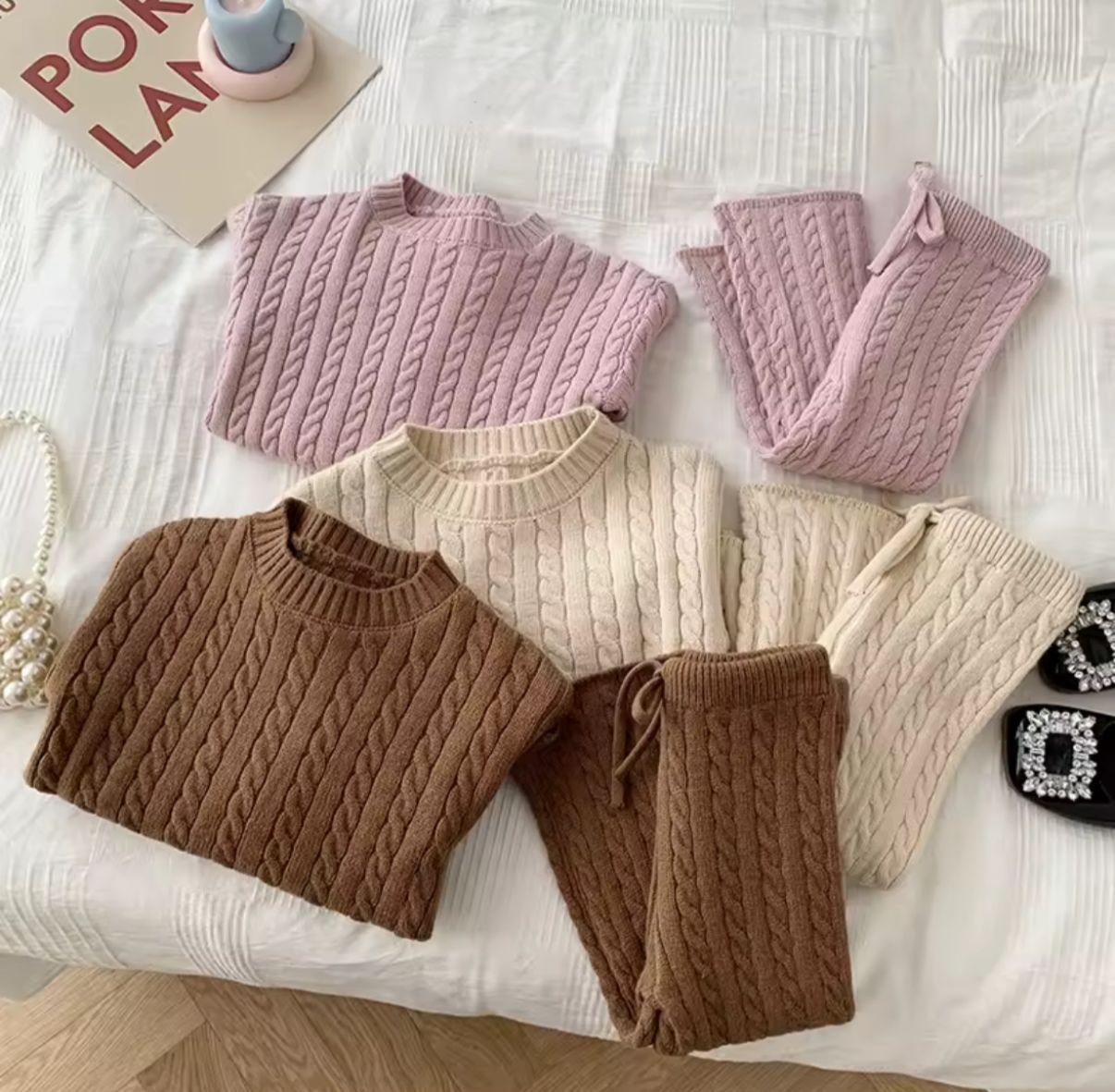 Elegant Cable Knit Sweater & Pants Set
